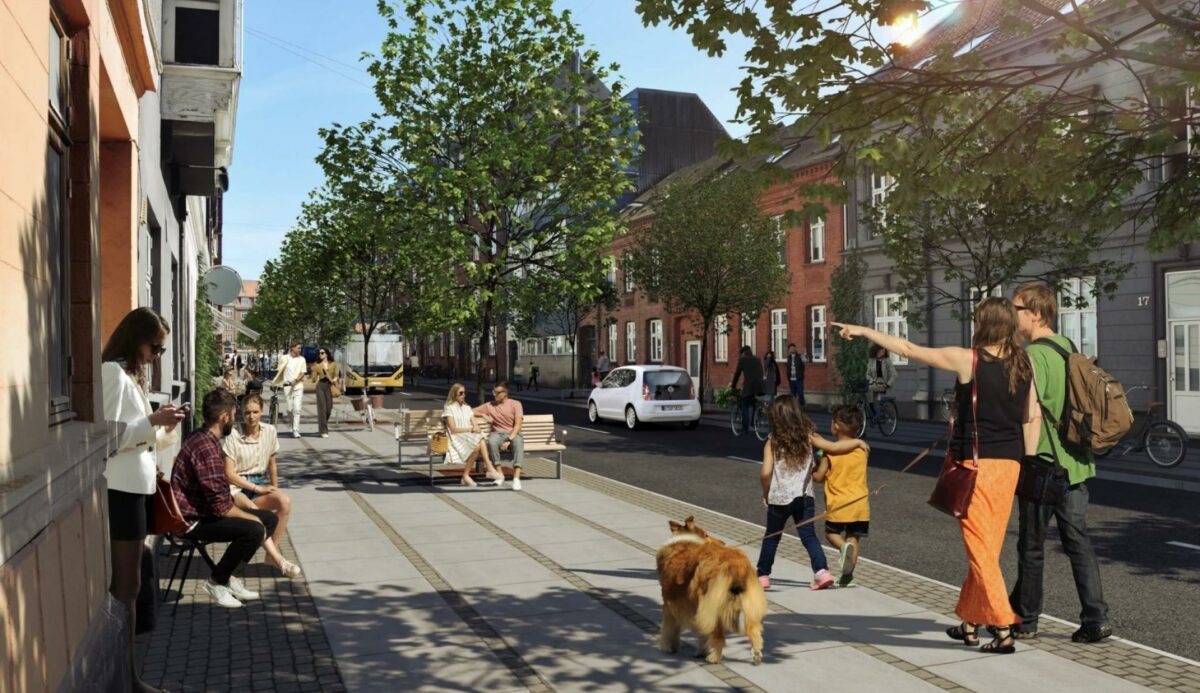 Sådan forventes Vesterbrogade at komme til at se ud, når transformationen af området omkring Vesterbro Torv er tilendebragt i 2025. Visualisering: Lytt Architecture