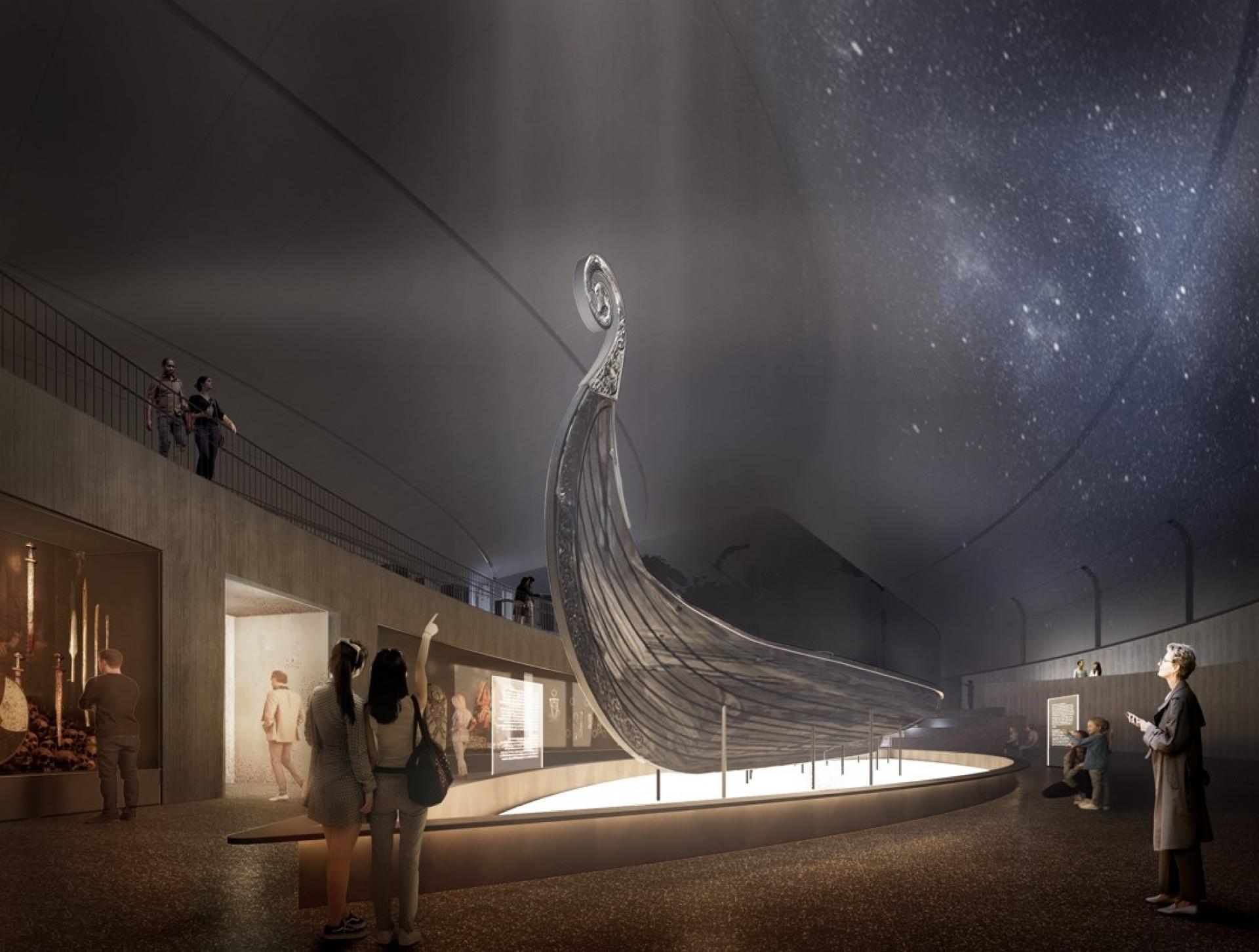 I Norge er virksomheden arkitekter på den igangværende transformation og udvidelse af Vikingtidsmuseet i Oslo, der huser verdens mest kostbare samling fra vikingetiden. Visualisering: AART.