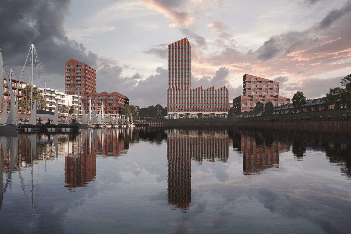 På havnefronten i Bremen skal Cobes hidtil største projekt nu realiseres. Visualisering: Cobe.