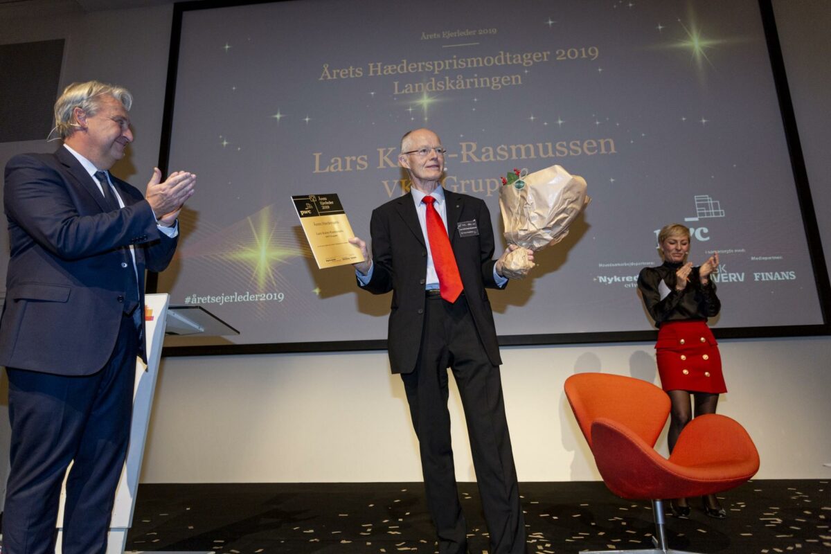 Lars Kann Rasmussen, VKR Gruppen, modtog torsdag aften Årets Hæderspris 2019. Pressefoto.