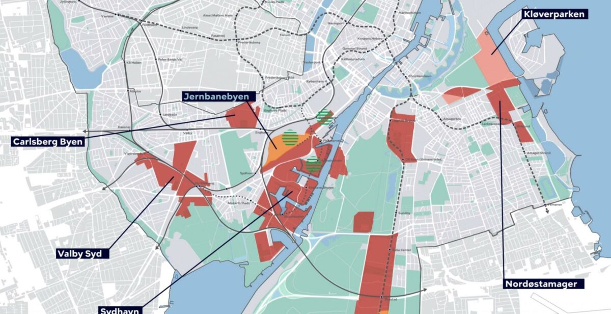 Jernbanebyen er en af mange idéer til byudvikling i hovedstaden. Det kræver dog en løsning til en af hovedårerne ind til det centrale København. Kort: Screendump fra Forslag til Københavns Kommuneplan 2019.