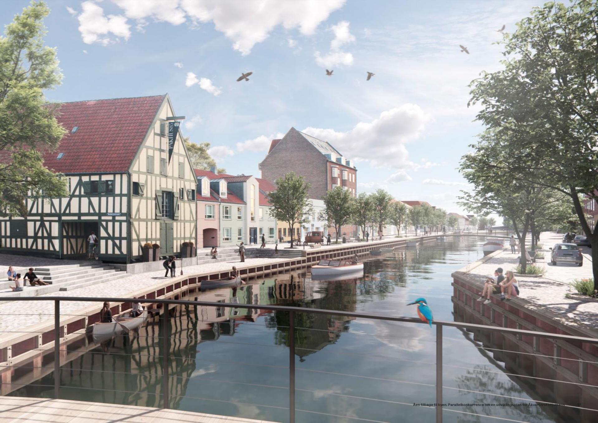 Projektet skal også være en klimasikring af Horsens midtby. Visualisering: Team Vandkunsten.