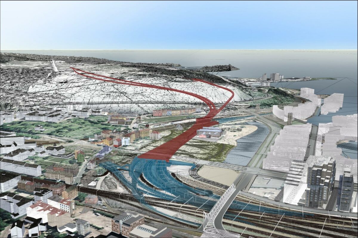 Follobaneprojektet består af 22 kilometer nyt dobbeltspor fra Oslo til Ski - som skal løbe under fjeldet. Illustration: Jernbaneverket/ViaNova