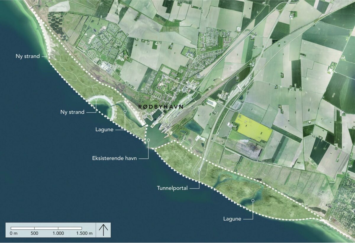 De nordtyske politikere var i Rødbyhavn for at se de planlagte anlægsarbejder på dansk side. Illustration: Femern A/S.