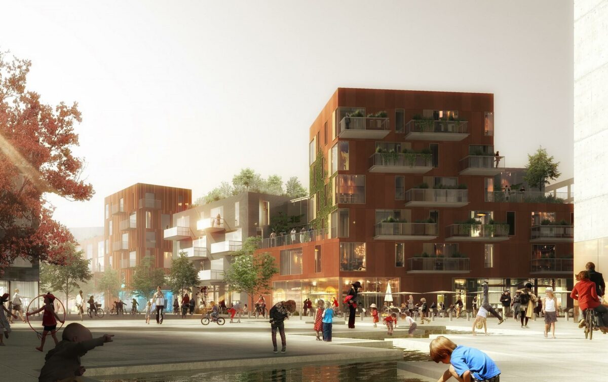 KHS Arkitekter og Dorte Mandrup Arkitekter skal tegne 110 almene boliger for Domea København. Illustration: KHS Arkitekter / Dorte Mandrup Arkitekter.