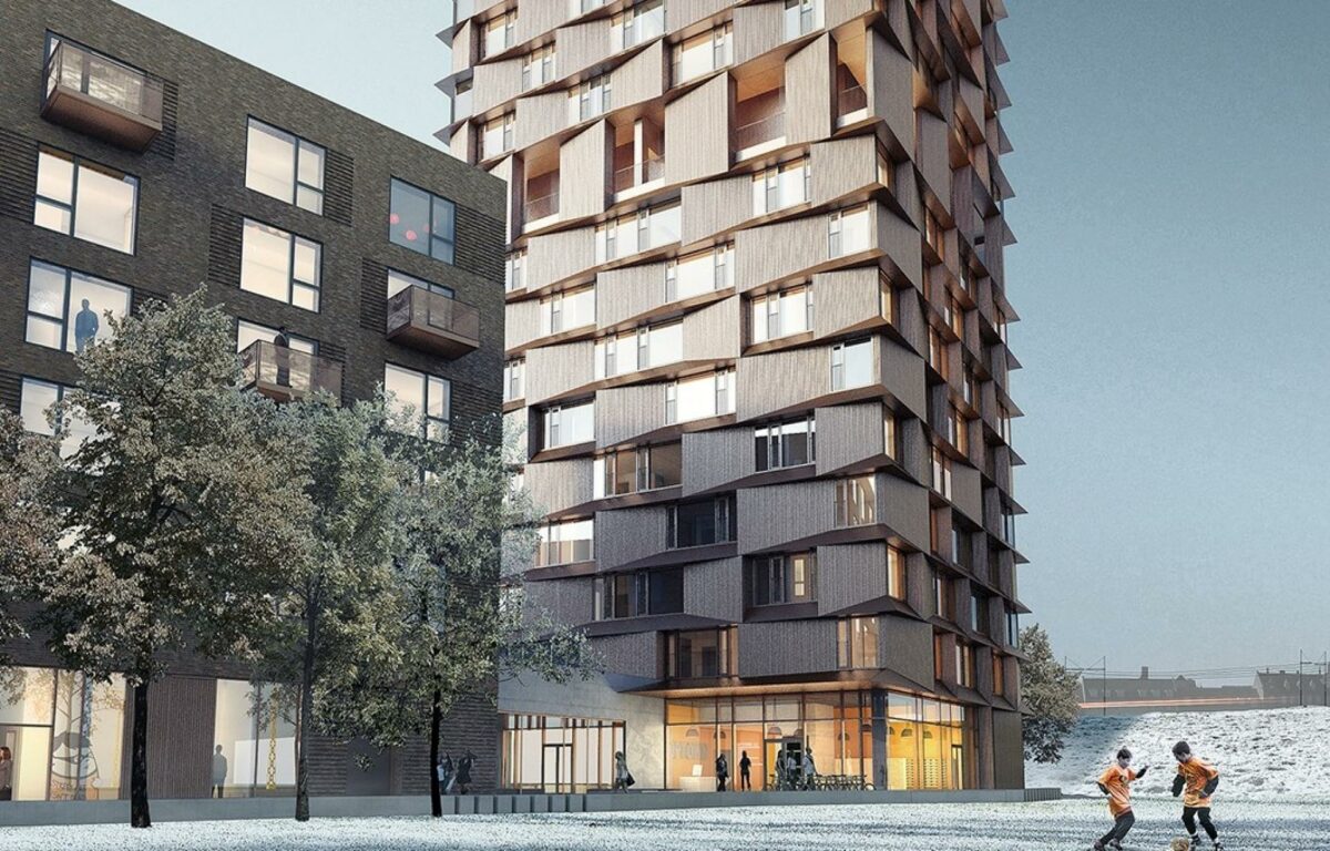 HSHansen skal levere facader til det 100 meter høje tårn. Illustration: Arkitema Architects.