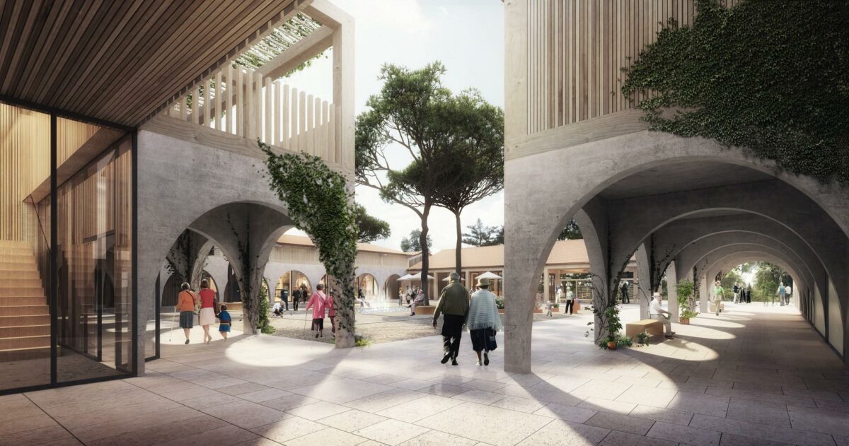 Alzheimerlandsbyen skal tage udgangspunkt i elementer, der virker bekendte for beboerne. Illustration: Nord Architects.