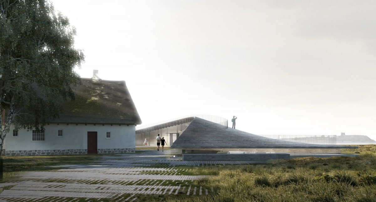 Arkitema Architects har haft fokus på at indføje besøgscentret i landskabet ved Kalø Vig. Illustration: Arkitema Architects.