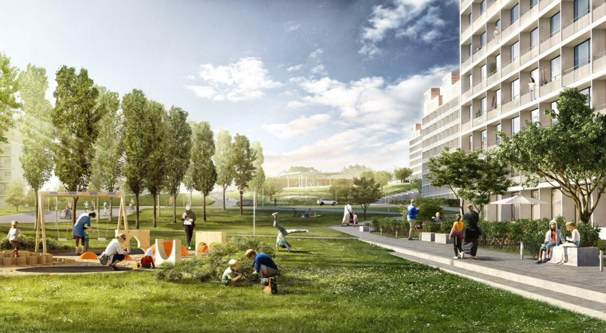 SLA, Effekt og Cowi vandt i 2014 projektkonkurrencen om byparken, der nu bliver realiseret. Illustration: SLA/Effekt.