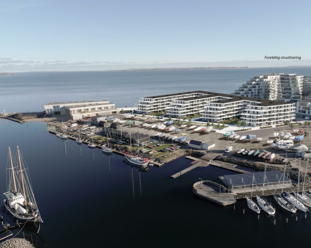 Projektet skal opført på den yderste del af Aarhus Ø ved lystbådehavnen og det maritime sejlsportscenter. Dette er en foreløbig visualisering.