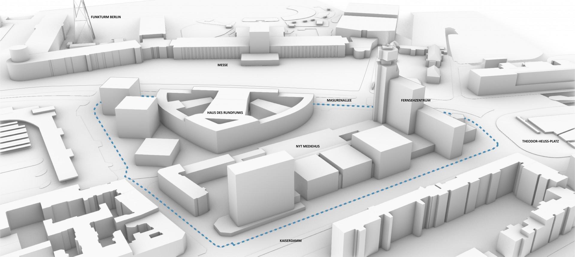 Områdkort over det nye mediecampus. Illustration: Vilhelm Lauritzen Arkitekter.