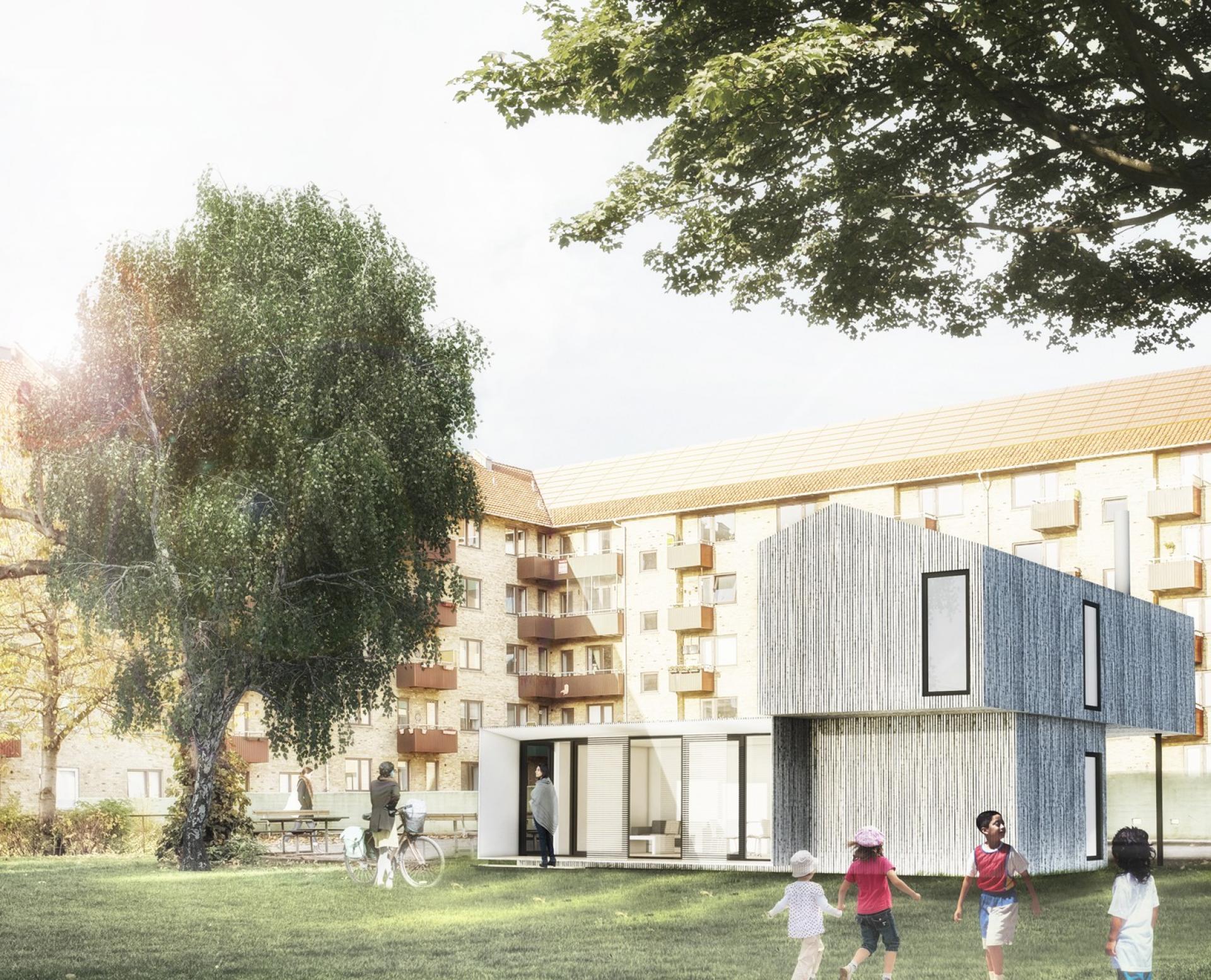 En venligbolig i en baggård i en boligforening på Frederiksberg. Illustration: 2+1 Idébureau og ONV Arkitekter.