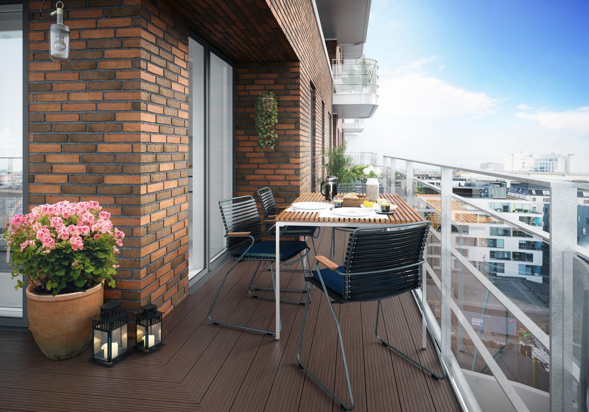 Alle lejlighederne i Amerika Have får egen terrasse. Illustration: Vilhelm Lauritzen Arkitekter.