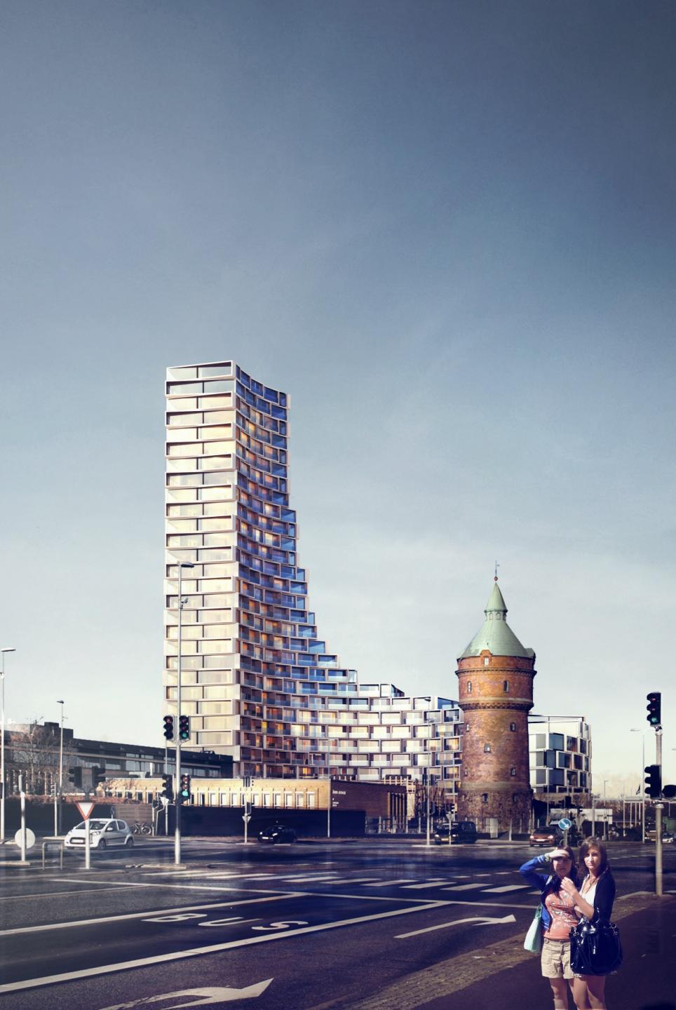 Højhusets penthouselejligheder vil være hævet 185 meter over havoverfladen. Visualisering: 3XN.